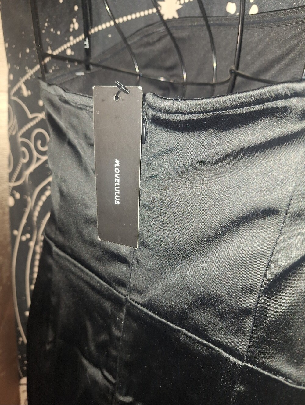 NWT Lulu's Black Satin Strapless Asymmetrical Bodycon Dress - Picture 7 of 8